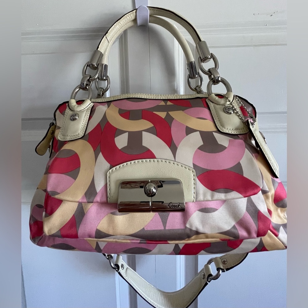 Coach Kristin Chainlink Print Multicolor Satin Double Zip Satchel.
